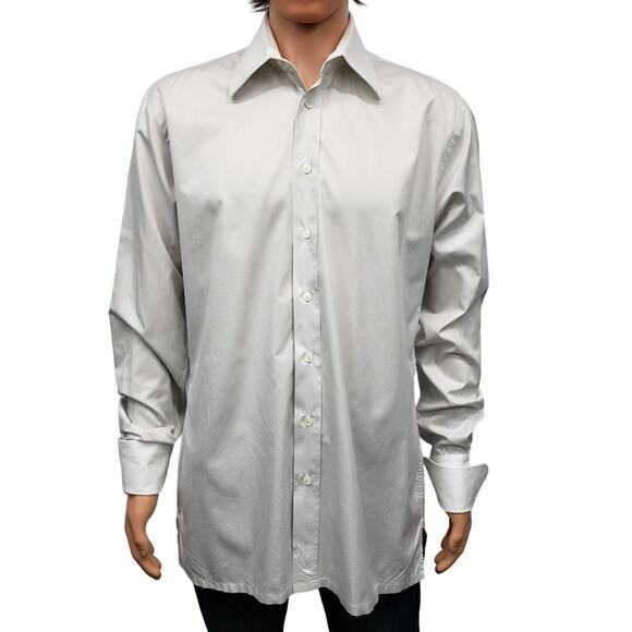 Frank Rostron England Dress Shirt Contrast Collar Two button Cuff Light Gray XL - Picture 3 of 14